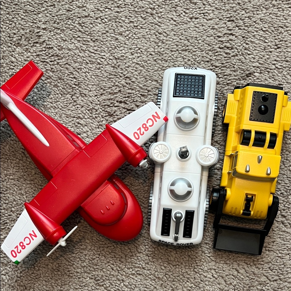 Red Toy Airplane, White Toy Car, Yellow Toy Truck Set mix and match